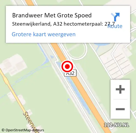 Locatie op kaart van de 112 melding: Brandweer Met Grote Spoed Naar Steenwijkerland, A32 hectometerpaal: 27,7 op 27 september 2024 21:30