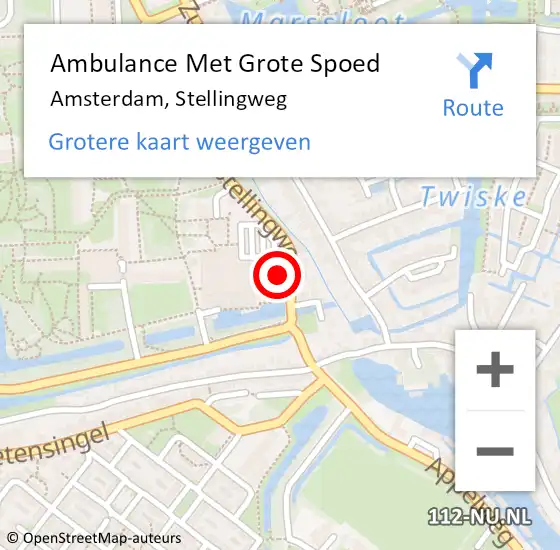 Locatie op kaart van de 112 melding: Ambulance Met Grote Spoed Naar Amsterdam, Stellingweg op 27 september 2024 21:35