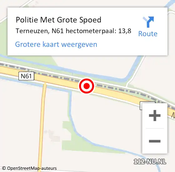 Locatie op kaart van de 112 melding: Politie Met Grote Spoed Naar Terneuzen, N61 hectometerpaal: 13,8 op 27 september 2024 21:38