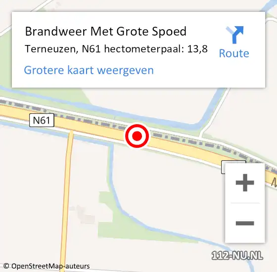 Locatie op kaart van de 112 melding: Brandweer Met Grote Spoed Naar Terneuzen, N61 hectometerpaal: 13,8 op 27 september 2024 21:40