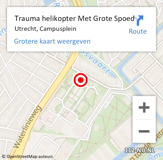 Locatie op kaart van de 112 melding: Trauma helikopter Met Grote Spoed Naar Utrecht, Campusplein op 27 september 2024 22:08