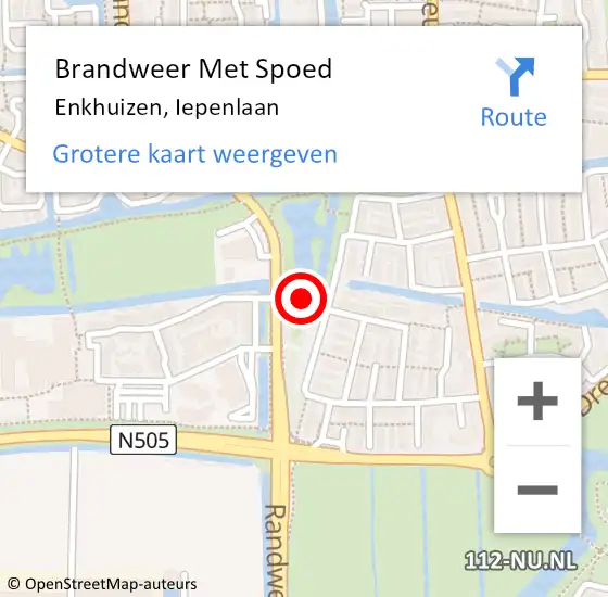 Locatie op kaart van de 112 melding: Brandweer Met Spoed Naar Enkhuizen, Iepenlaan op 27 september 2024 22:08