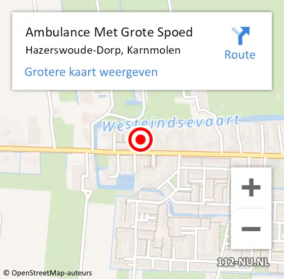 Locatie op kaart van de 112 melding: Ambulance Met Grote Spoed Naar Hazerswoude-Dorp, Karnmolen op 27 september 2024 22:23