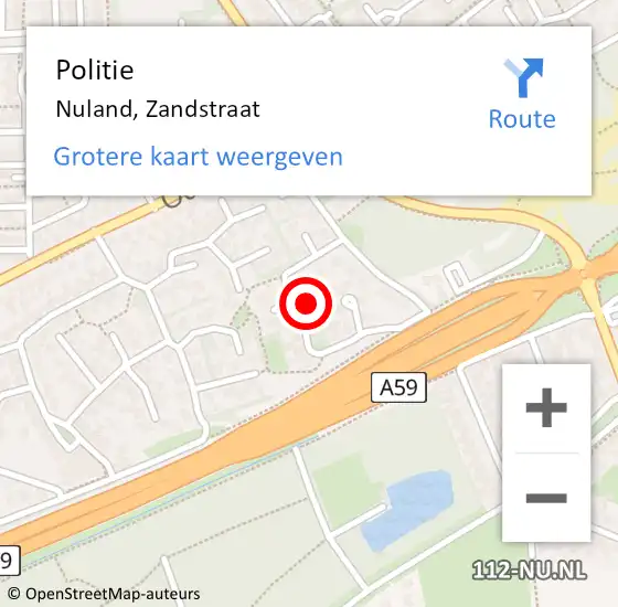 Locatie op kaart van de 112 melding: Politie Nuland, Zandstraat op 27 september 2024 22:38