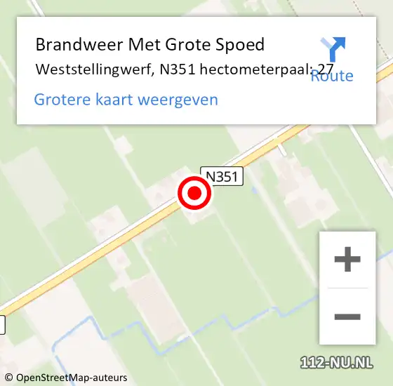 Locatie op kaart van de 112 melding: Brandweer Met Grote Spoed Naar Weststellingwerf, N351 hectometerpaal: 27 op 27 september 2024 22:43