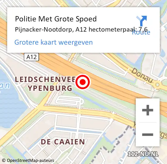 Locatie op kaart van de 112 melding: Politie Met Grote Spoed Naar Pijnacker-Nootdorp, A12 hectometerpaal: 7,6 op 27 september 2024 22:49