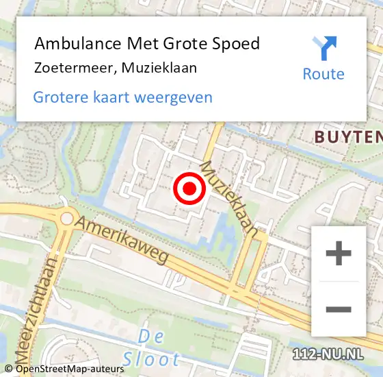 Locatie op kaart van de 112 melding: Ambulance Met Grote Spoed Naar Zoetermeer, Muzieklaan op 27 september 2024 23:04