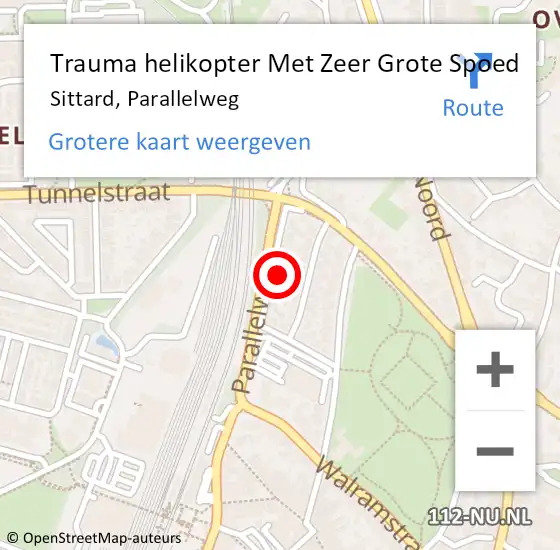 Locatie op kaart van de 112 melding: Trauma helikopter Met Zeer Grote Spoed Naar Sittard, Parallelweg op 27 september 2024 23:40