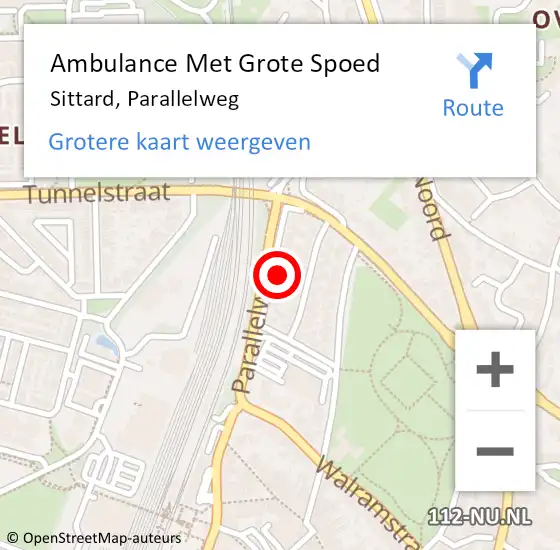 Locatie op kaart van de 112 melding: Ambulance Met Grote Spoed Naar Sittard, Parallelweg op 27 september 2024 23:41