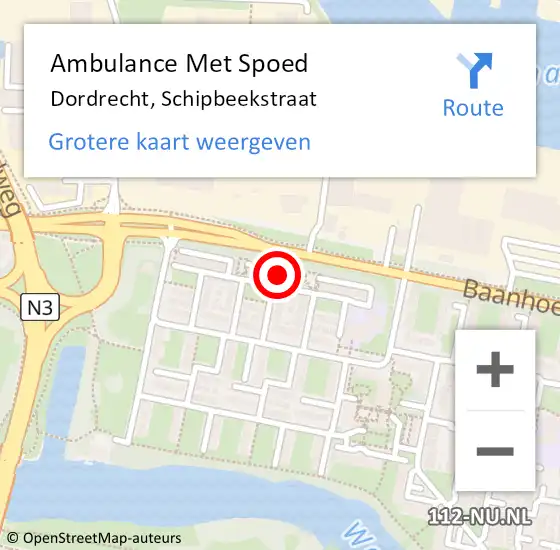 Locatie op kaart van de 112 melding: Ambulance Met Spoed Naar Dordrecht, Schipbeekstraat op 28 september 2024 00:27