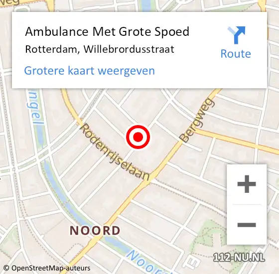 Locatie op kaart van de 112 melding: Ambulance Met Grote Spoed Naar Rotterdam, Willebrordusstraat op 28 september 2024 00:49