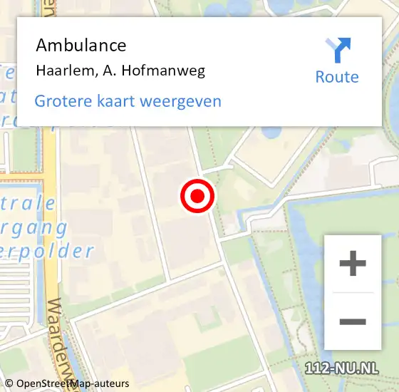 Locatie op kaart van de 112 melding: Ambulance Haarlem, A. Hofmanweg op 28 september 2024 01:31