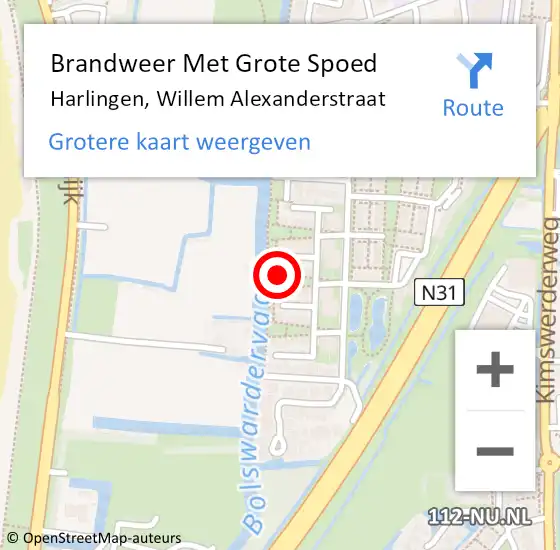 Locatie op kaart van de 112 melding: Brandweer Met Grote Spoed Naar Harlingen, Willem Alexanderstraat op 28 september 2024 02:05