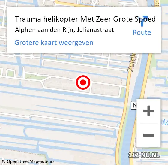 Locatie op kaart van de 112 melding: Trauma helikopter Met Zeer Grote Spoed Naar Alphen aan den Rijn, Julianastraat op 28 september 2024 02:11