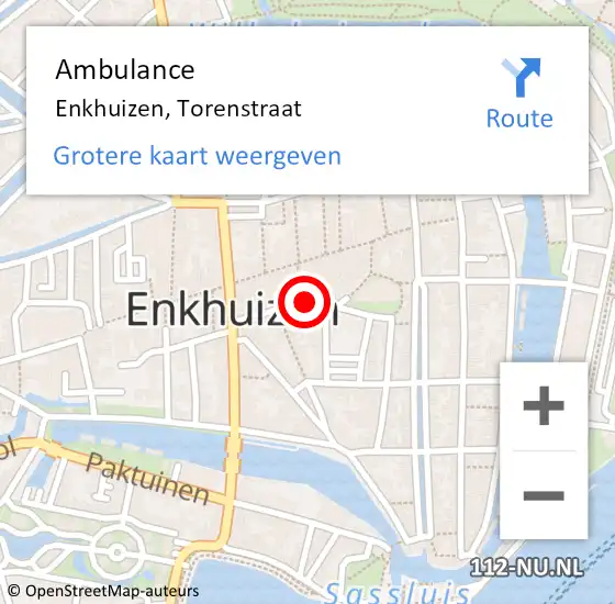 Locatie op kaart van de 112 melding: Ambulance Enkhuizen, Torenstraat op 28 september 2024 02:25