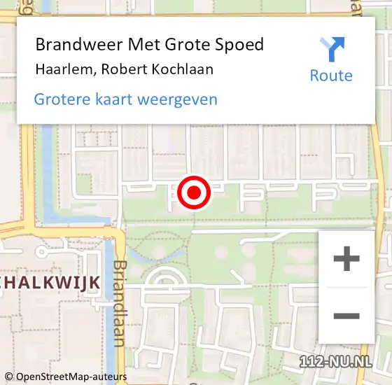 Locatie op kaart van de 112 melding: Brandweer Met Grote Spoed Naar Haarlem, Robert Kochlaan op 28 september 2024 02:25