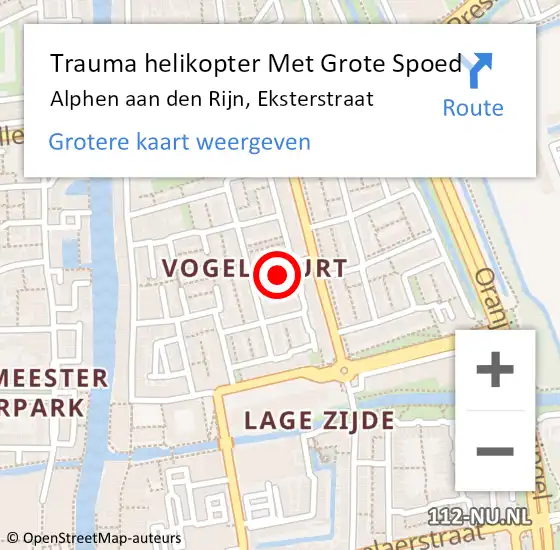 Locatie op kaart van de 112 melding: Trauma helikopter Met Grote Spoed Naar Alphen aan den Rijn, Eksterstraat op 28 september 2024 03:18