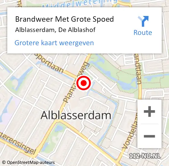 Locatie op kaart van de 112 melding: Brandweer Met Grote Spoed Naar Alblasserdam, De Alblashof op 28 september 2024 03:30