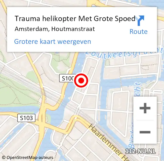 Locatie op kaart van de 112 melding: Trauma helikopter Met Grote Spoed Naar Amsterdam, Houtmanstraat op 28 september 2024 03:51