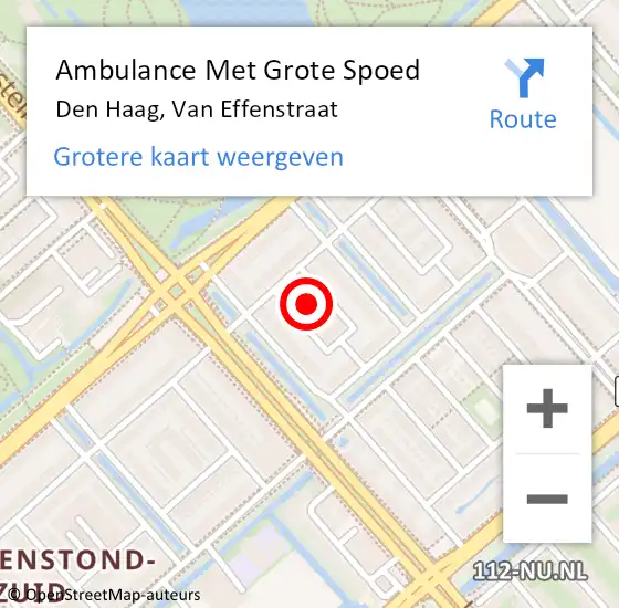 Locatie op kaart van de 112 melding: Ambulance Met Grote Spoed Naar Den Haag, Van Effenstraat op 28 september 2024 03:59