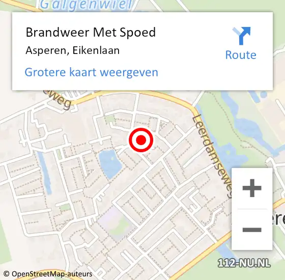 Locatie op kaart van de 112 melding: Brandweer Met Spoed Naar Asperen, Eikenlaan op 28 september 2024 04:00