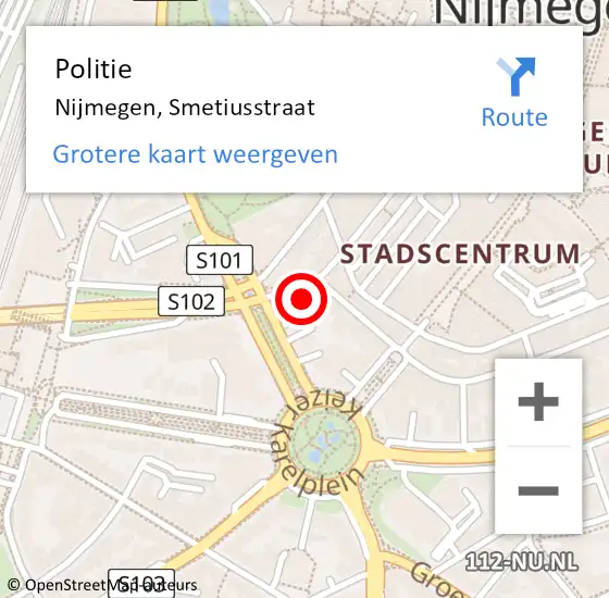 Locatie op kaart van de 112 melding: Politie Nijmegen, Smetiusstraat op 28 september 2024 04:02