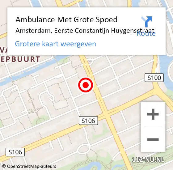 Locatie op kaart van de 112 melding: Ambulance Met Grote Spoed Naar Amsterdam, Eerste Constantijn Huygensstraat op 28 september 2024 04:47