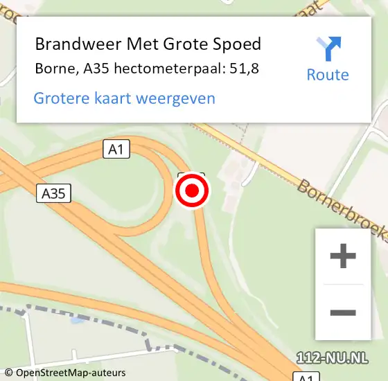 Locatie op kaart van de 112 melding: Brandweer Met Grote Spoed Naar Borne, A35 hectometerpaal: 51,8 op 28 september 2024 06:17