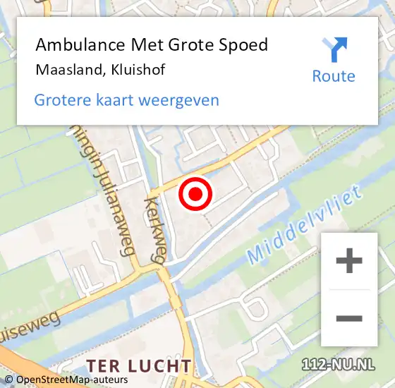 Locatie op kaart van de 112 melding: Ambulance Met Grote Spoed Naar Maasland, Kluishof op 28 september 2024 06:38