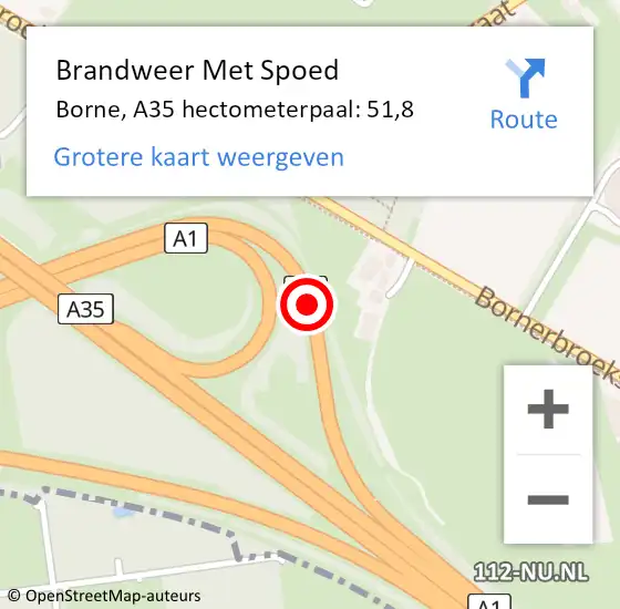 Locatie op kaart van de 112 melding: Brandweer Met Spoed Naar Borne, A35 hectometerpaal: 51,8 op 28 september 2024 06:44