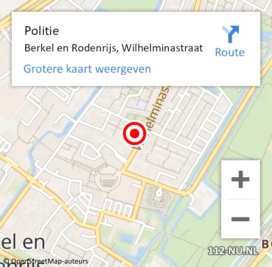 Locatie op kaart van de 112 melding: Politie Berkel en Rodenrijs, Wilhelminastraat op 28 september 2024 08:37