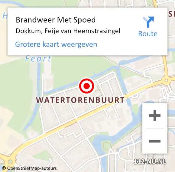 Locatie op kaart van de 112 melding: Brandweer Met Spoed Naar Dokkum, Feije van Heemstrasingel op 28 september 2024 09:02