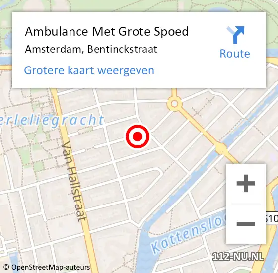 Locatie op kaart van de 112 melding: Ambulance Met Grote Spoed Naar Amsterdam, Bentinckstraat op 28 september 2024 09:10