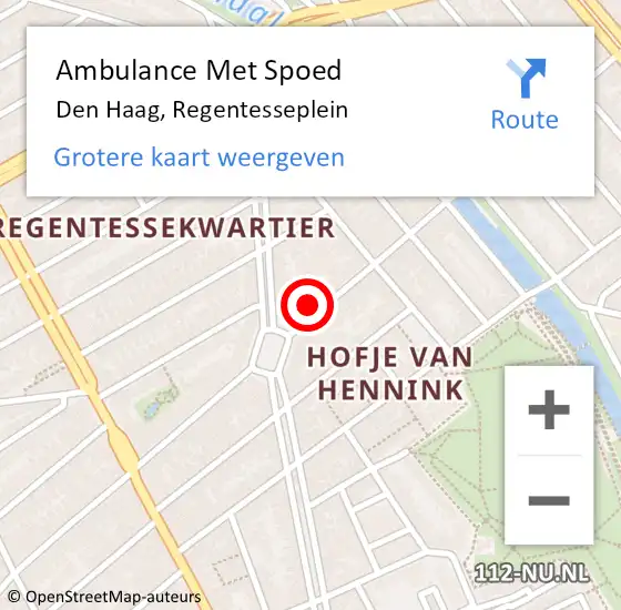 Locatie op kaart van de 112 melding: Ambulance Met Spoed Naar Den Haag, Regentesseplein op 28 september 2024 09:40