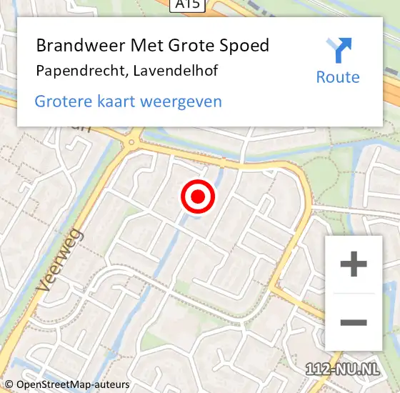 Locatie op kaart van de 112 melding: Brandweer Met Grote Spoed Naar Papendrecht, Lavendelhof op 28 september 2024 09:59