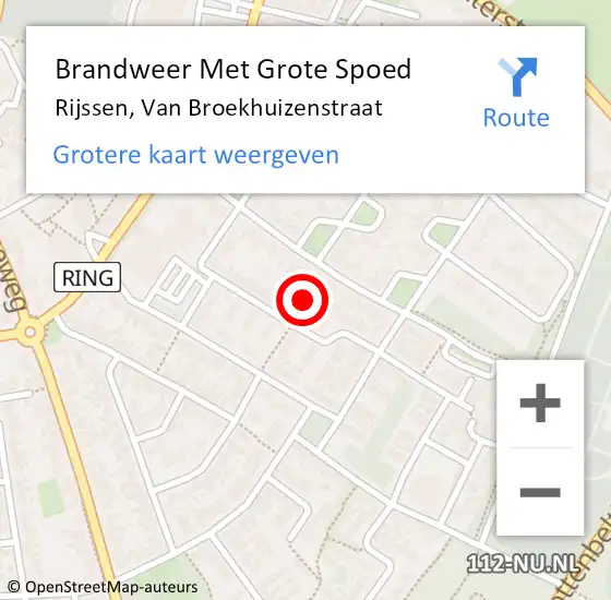 Locatie op kaart van de 112 melding: Brandweer Met Grote Spoed Naar Rijssen, Van Broekhuizenstraat op 28 september 2024 09:59