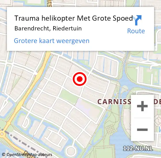 Locatie op kaart van de 112 melding: Trauma helikopter Met Grote Spoed Naar Barendrecht, Riedertuin op 28 september 2024 10:34