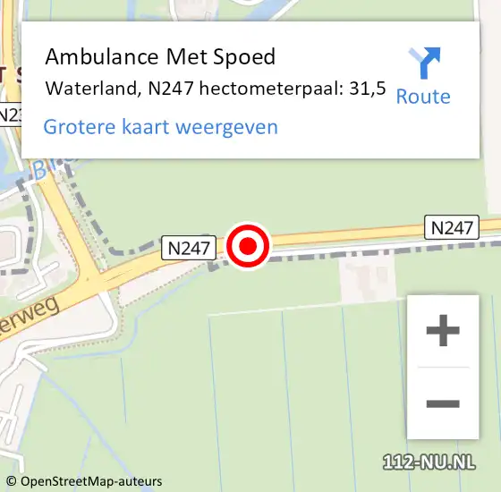 Locatie op kaart van de 112 melding: Ambulance Met Spoed Naar Waterland, N247 hectometerpaal: 31,5 op 28 september 2024 10:36