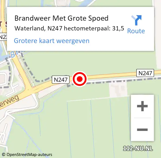 Locatie op kaart van de 112 melding: Brandweer Met Grote Spoed Naar Waterland, N247 hectometerpaal: 31,5 op 28 september 2024 10:38