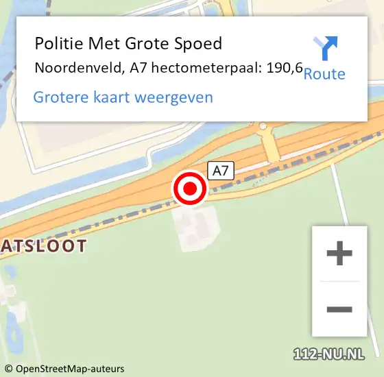 Locatie op kaart van de 112 melding: Politie Met Grote Spoed Naar Noordenveld, A7 hectometerpaal: 190,6 op 28 september 2024 10:39