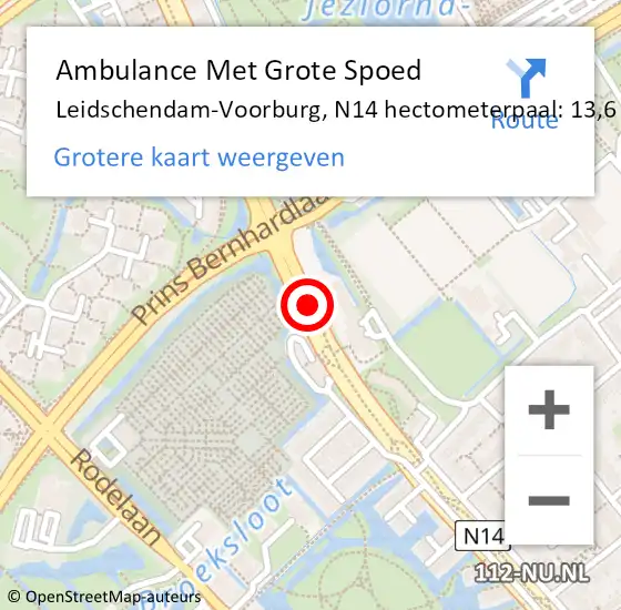 Locatie op kaart van de 112 melding: Ambulance Met Grote Spoed Naar Leidschendam-Voorburg, N14 hectometerpaal: 13,6 op 28 september 2024 10:42