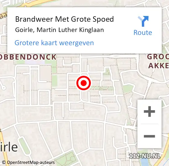 Locatie op kaart van de 112 melding: Brandweer Met Grote Spoed Naar Goirle, Martin Luther Kinglaan op 28 september 2024 10:45