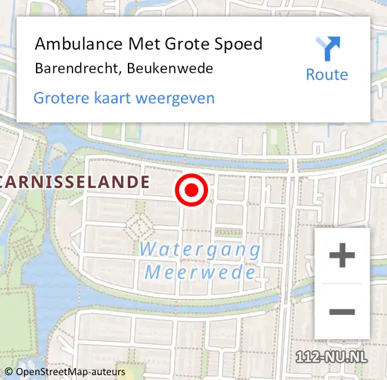 Locatie op kaart van de 112 melding: Ambulance Met Grote Spoed Naar Barendrecht, Beukenwede op 28 september 2024 11:19