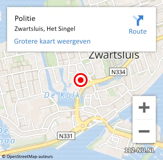 Locatie op kaart van de 112 melding: Politie Zwartsluis, Het Singel op 28 september 2024 11:27