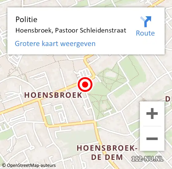 Locatie op kaart van de 112 melding: Politie Hoensbroek, Pastoor Schleidenstraat op 28 september 2024 11:28