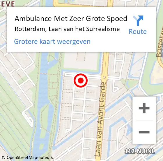 Locatie op kaart van de 112 melding: Ambulance Met Zeer Grote Spoed Naar Rotterdam, Laan van het Surrealisme op 28 september 2024 12:01