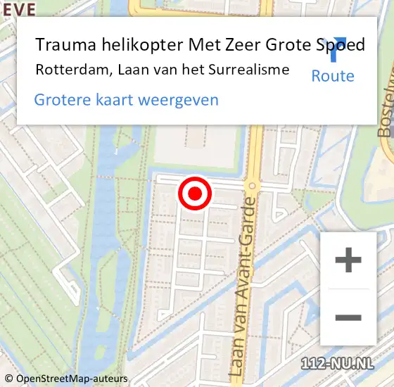 Locatie op kaart van de 112 melding: Trauma helikopter Met Zeer Grote Spoed Naar Rotterdam, Laan van het Surrealisme op 28 september 2024 12:02