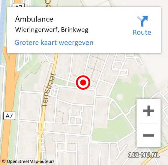 Locatie op kaart van de 112 melding: Ambulance Wieringerwerf, Brinkweg op 28 september 2024 12:09