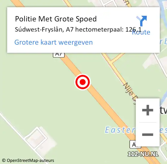 Locatie op kaart van de 112 melding: Politie Met Grote Spoed Naar Súdwest-Fryslân, A7 hectometerpaal: 126,1 op 28 september 2024 12:14