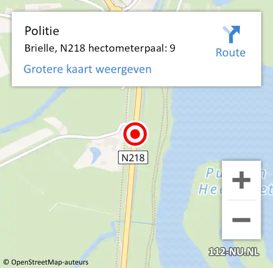 Locatie op kaart van de 112 melding: Politie Brielle, N218 hectometerpaal: 9 op 28 september 2024 12:21